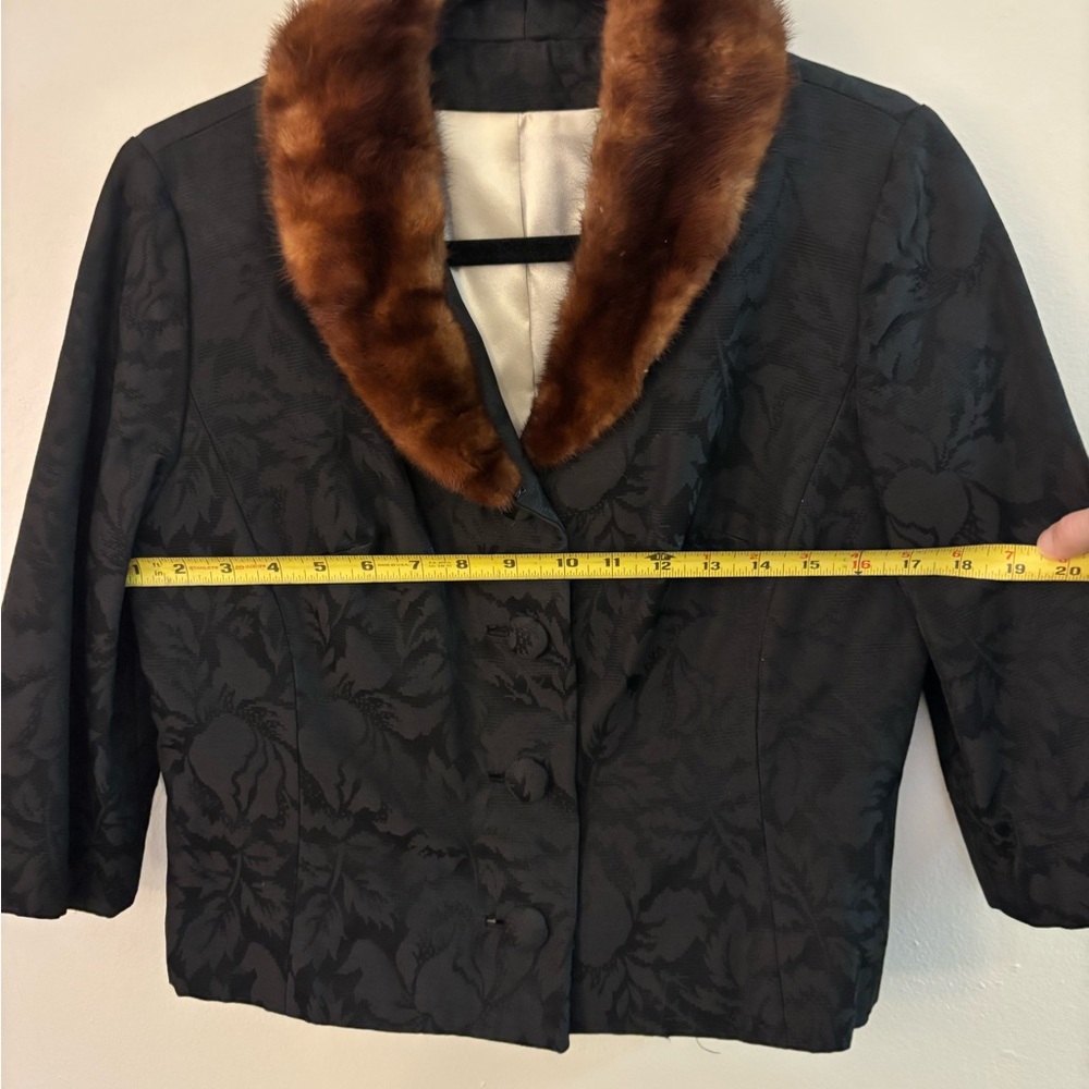 Vintage Sandra Sage 60's Black Brocade Jacket with Mink Fur Collar - Picture 7 of 8
